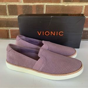 Vionic Womens Sunny Malina Purple Leather Slip On Flats Shoes Loafers US 7.5 M